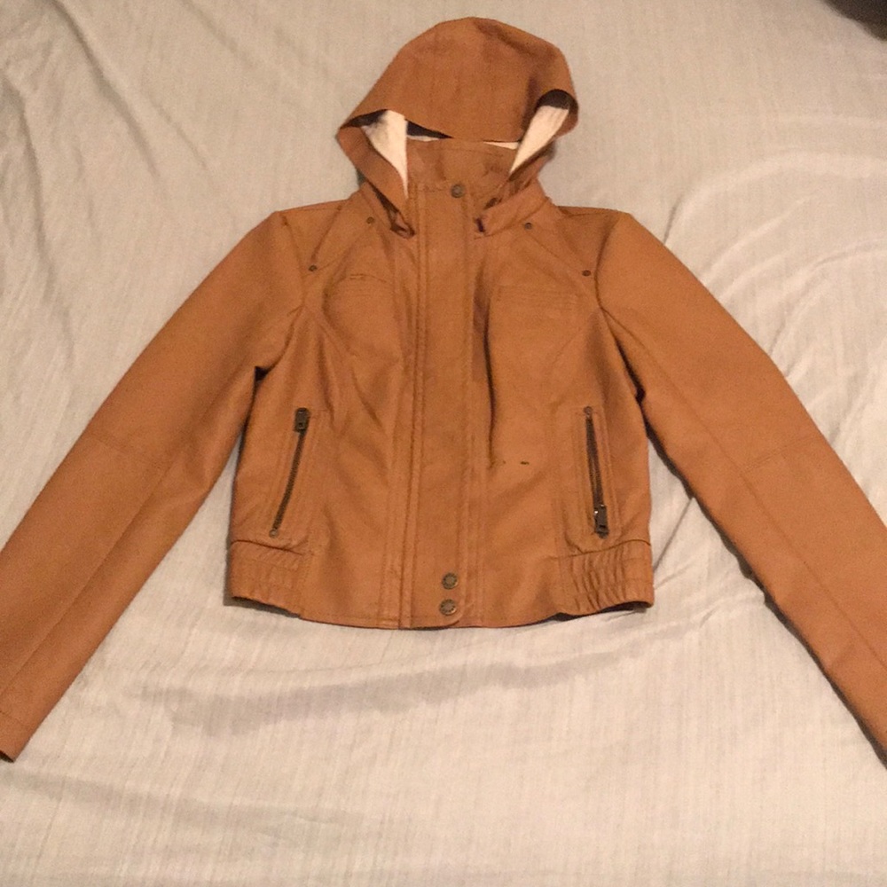 Guess Leather Tan Hooded Jacket